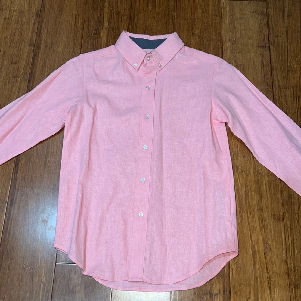 Kelly's Kids Boys Long Sleeved Button Down pink linen shirt size 7-8 NWOT